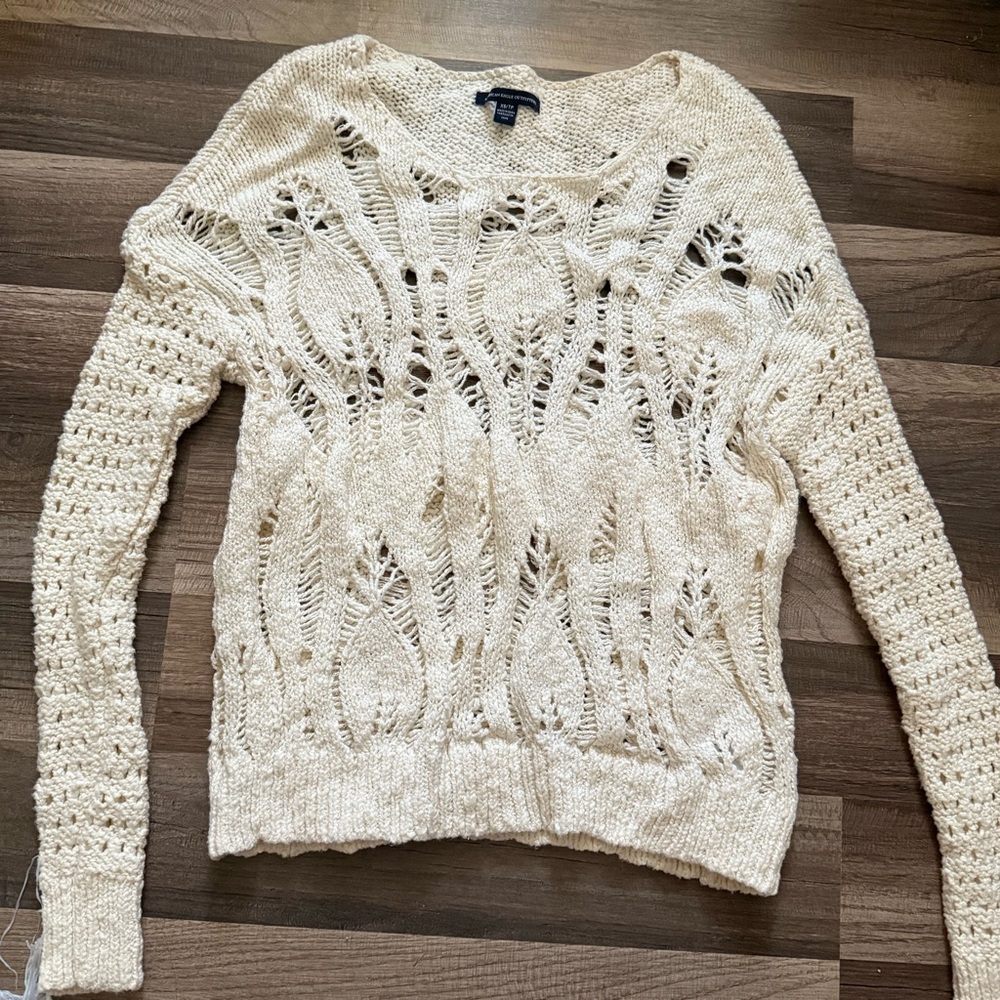 American Eagle Outfitters Cream Open-Knit Sweater